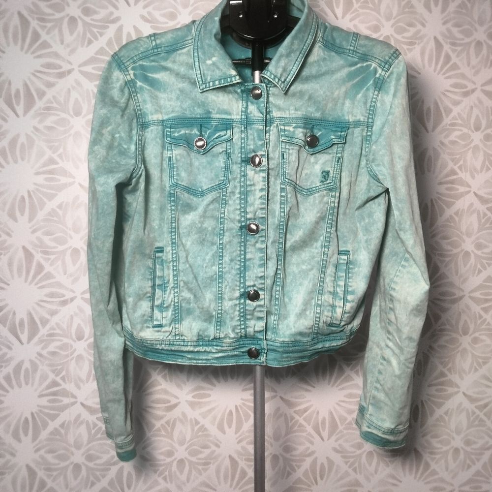JOU JOU: Denim Acid Wash Jacket Cropped